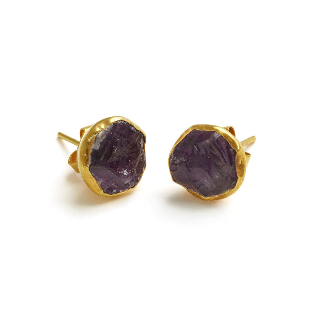 Gold Plate Amethyst Studs - Afghanistan