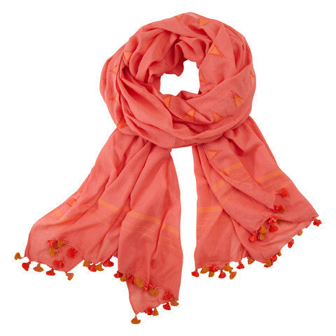 Coral Jamdani Cotton Scarf - India